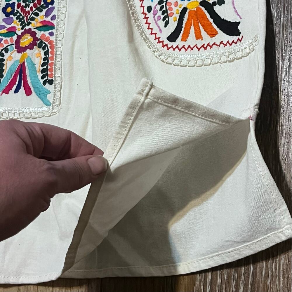 Vtg Artesanias FR Mexican Huipil Hand Embroidered Folk Art Tunic L Boho Festival - Picture 5 of 9